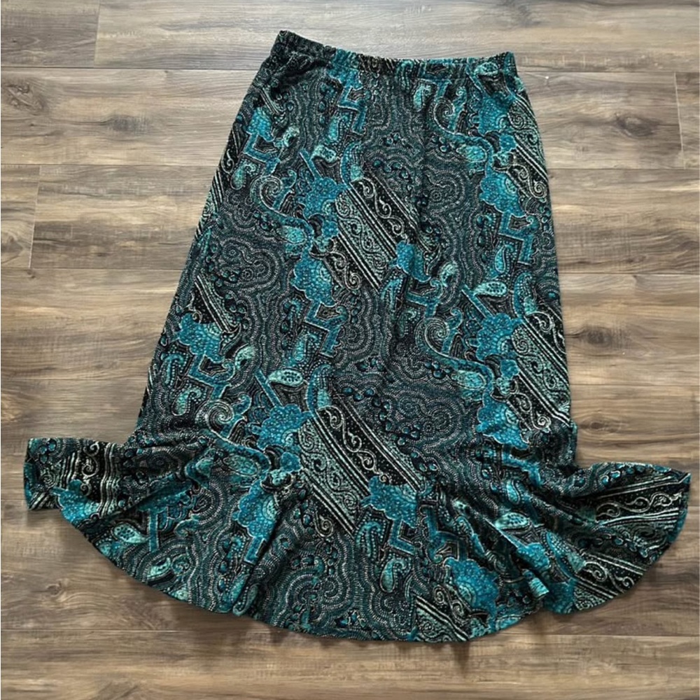 Whimsical Paisley Print Skirt - Teal and Black